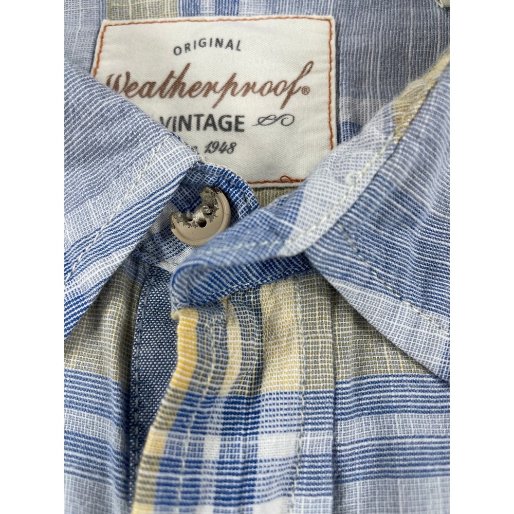 Weatherproof Mens Shirt Short Sleeve Plaid Blue Yellow Cotton XL - Picture 6 of 9